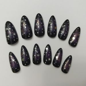 Purple Galaxy Press On Nails - New Hand Painted